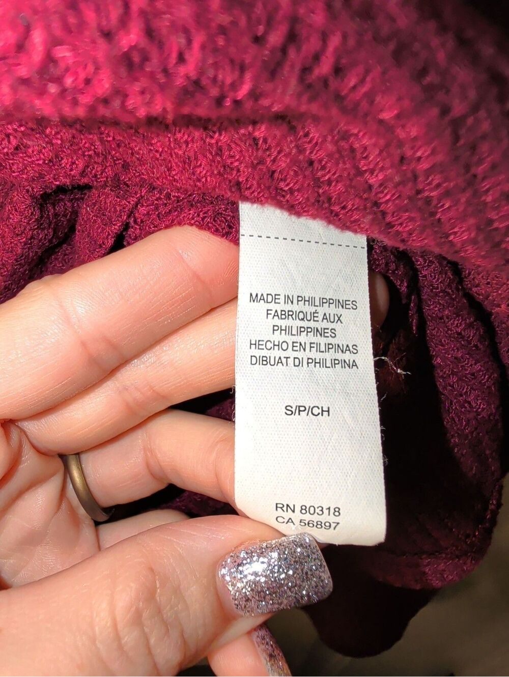 Lucky Brand Long Sleeve Waffle Knit Top Lace Womens Size Small Burgundy Red Fall - Picture 5 of 8